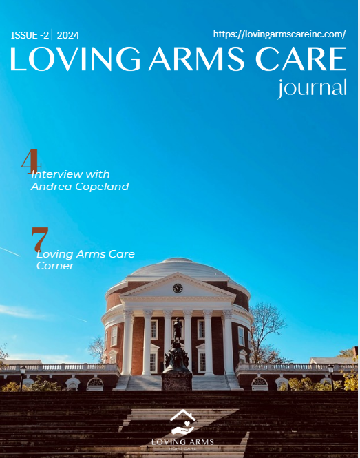 Loving Arms Care journal cover, an editorial publication layout