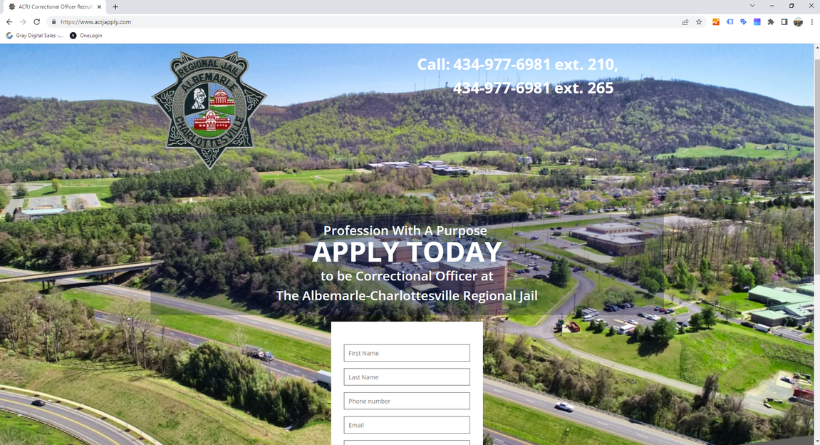 Corrections officer recruitment landing page and campaign dashboard