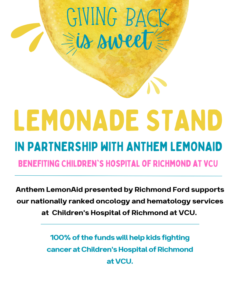 Lemonade Stand give-back campaign benefiting Children's Hospital of Richmond
