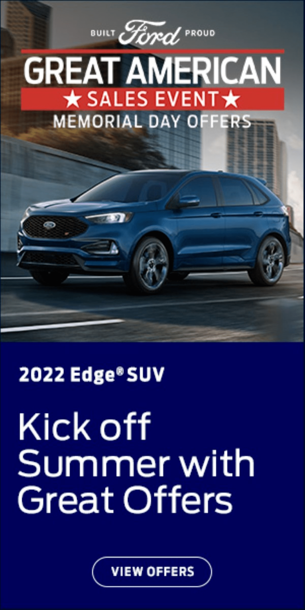 Ford Great American Sales Event Memorial Day digital ad featuring the 2022 Edge SUV