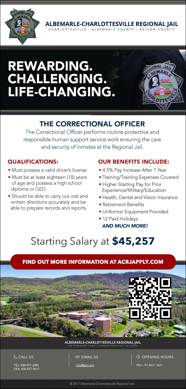 Albemarle-Charlottesville Regional Jail Correctional Officer recruitment flyer